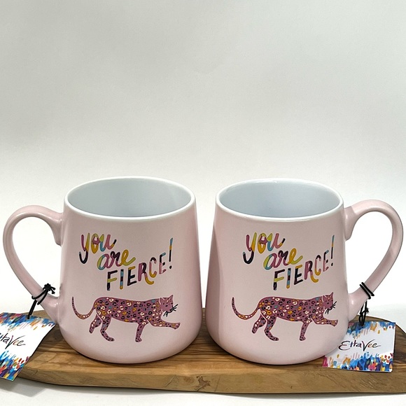 YOU ARE FIERCE 24 Oz Ceramic Coffee Tea Mug Cup Pink Leopard Etta Vee - Picture 14 of 15